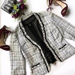 🔥WHBM tweed frayed edge 3/4 sleeve blazer🔥